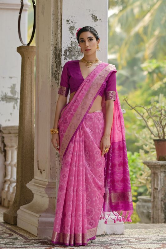 Pink Wine Raw Silk Saree