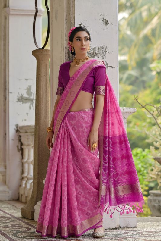 Pink Wine Raw Silk Saree