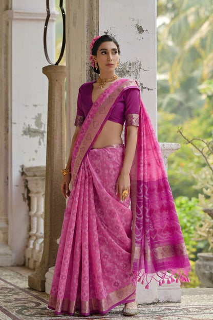 Pink Wine Raw Silk Saree