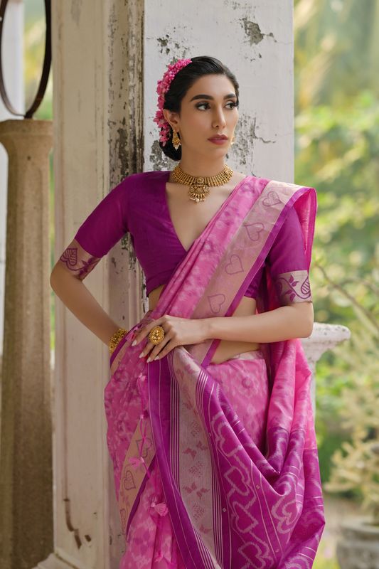 Pink Wine Raw Silk Saree