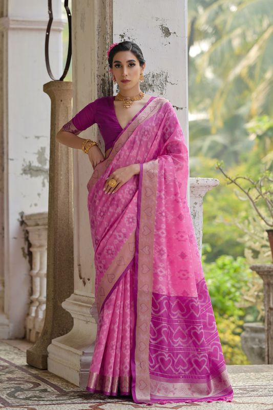 Pink Wine Raw Silk Saree
