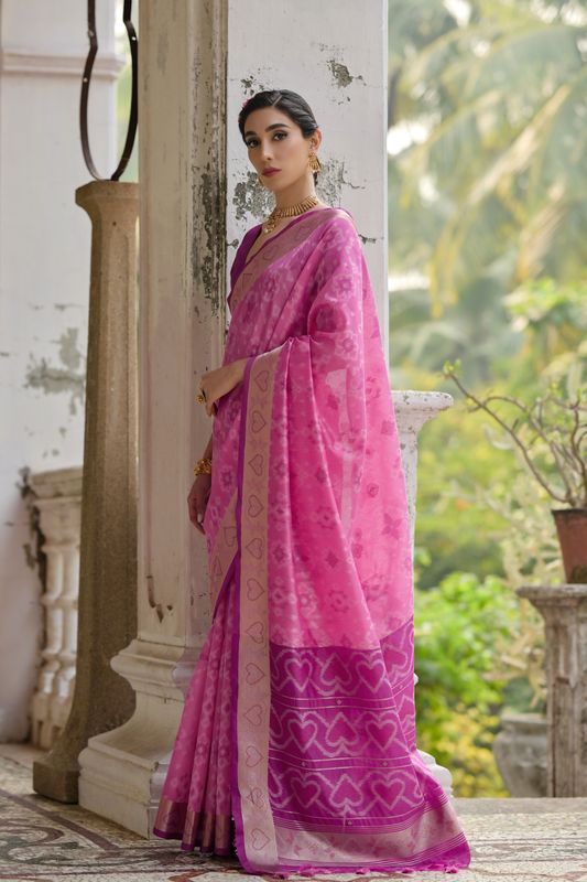 Pink Wine Raw Silk Saree