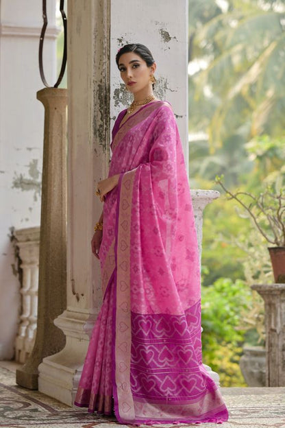 Pink Wine Raw Silk Saree