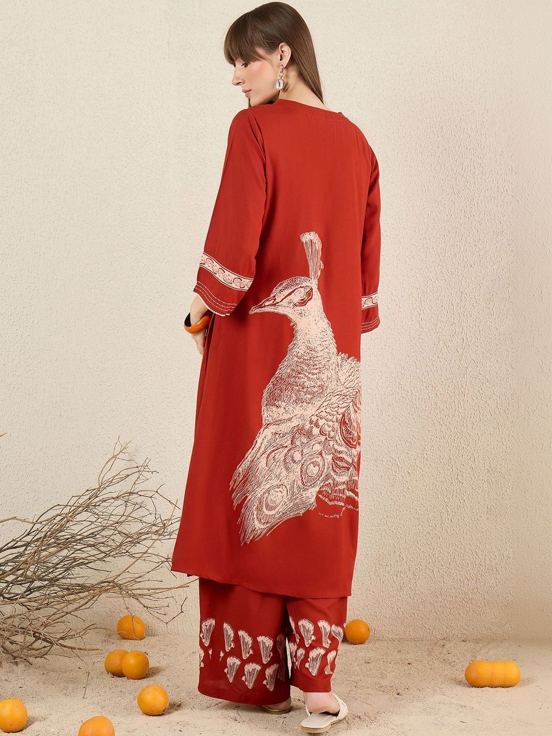 Women Ethnic Motifs Printed Regular Thread Work Kurta with Palazzos