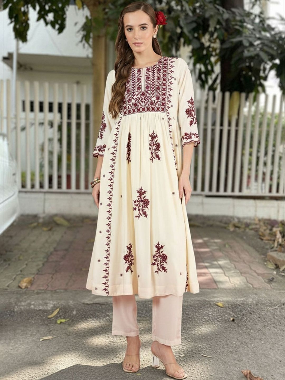 Women Ethnic Motifs Embroidered Empire Thread Work Kurta with Trousers & With Dupatta
