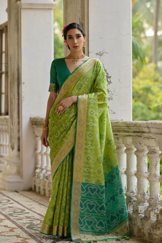 Pista Green Raw Silk Saree
