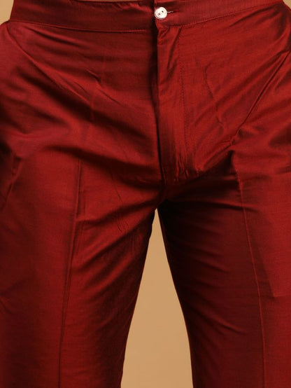 Men's Maroon Viscose Straight Kurta Pyjama Set