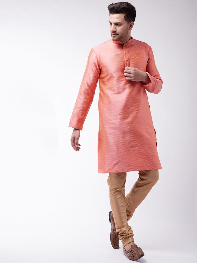 Men's Pink Silk Blend Straight Kurta Pyjama Set