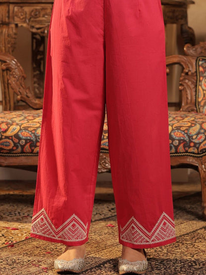 Women Geometric Embroidered Cotton Kurta with Palazzos