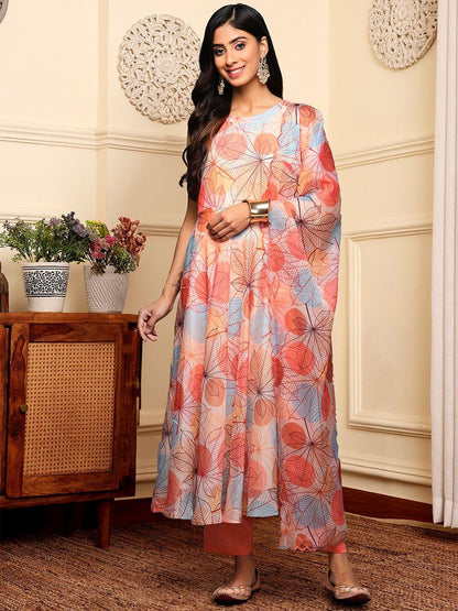 Dhiyona VA Women's Printed Empire Kurta with Trousers & With Dupatta