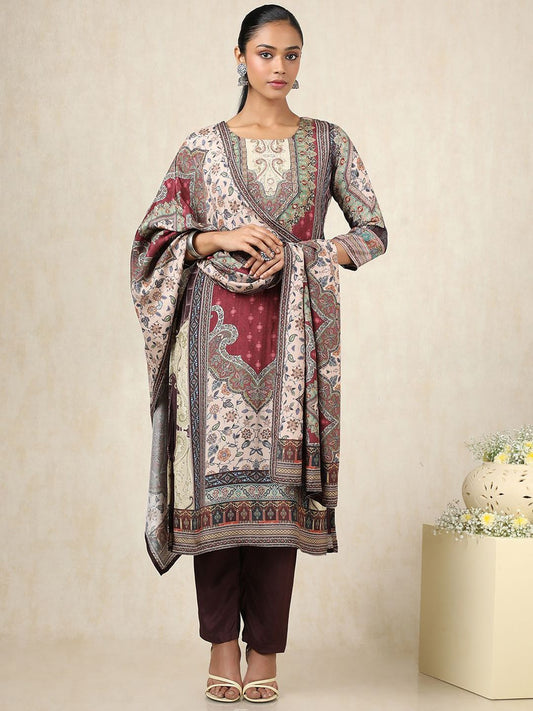 Dhiyona SO Women's Ethnic Motifs Printed Beads and Stones Pure Cotton Kurta With Trousers & Dupatta