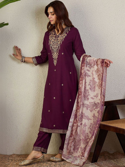 Women Ethnic Motifs Embroidered Regular Thread Work Kurta with Trousers & Dupatta