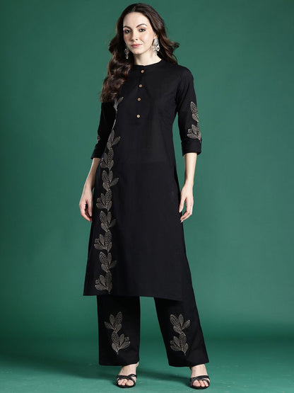Dhiyona IE Embroidered Pure Cotton Straight Tunic & Trousers Co-Ord Set