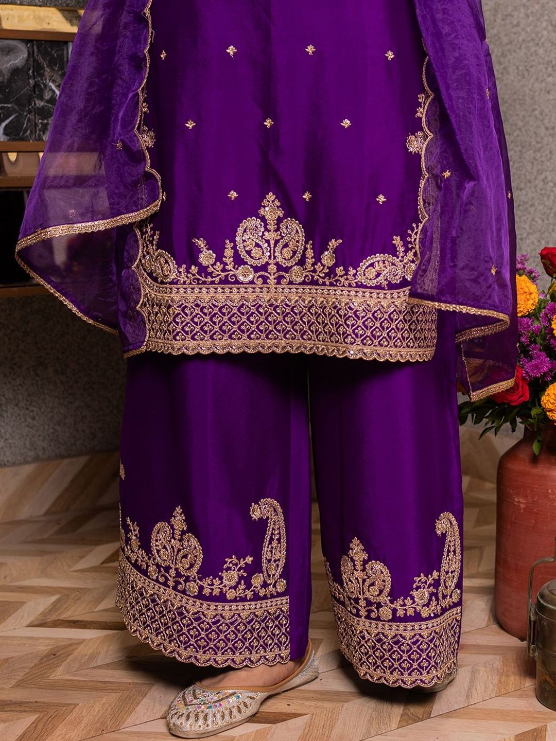 Dhiyona CH Women Ethnic Motifs Embroidered Kurta with Sharara & Dupatta