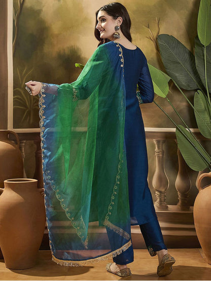 Dhiyona SN Women's Embroidered Sequence Kurta Trousers with Dupatta