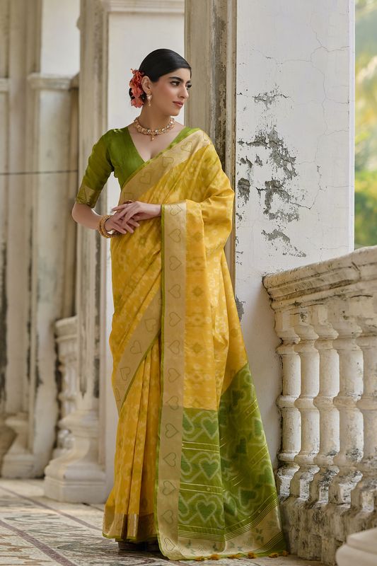 Yellow Mahendi Raw Silk Saree