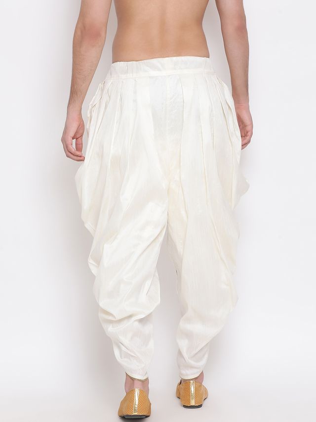 Men's Cream Silk Blend Regular Dhoti