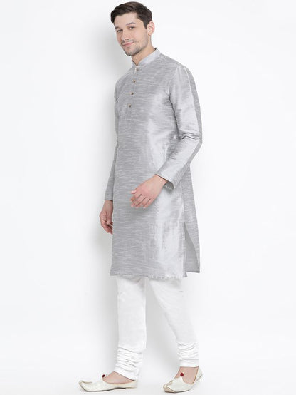 Men's Grey Silk Blend Straight Kurta Pyjama Set