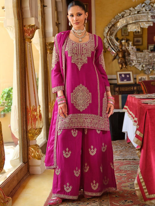 Women Ethnic Motifs Embroidered Kurta with Palazzo & Dupatta