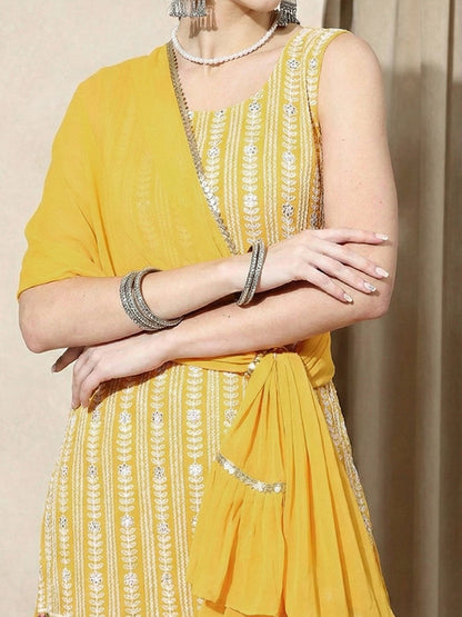 Dhiyona CH Women Ethnic Motifs Regular Thread Work Kurta with Palazzos & With Dupatta