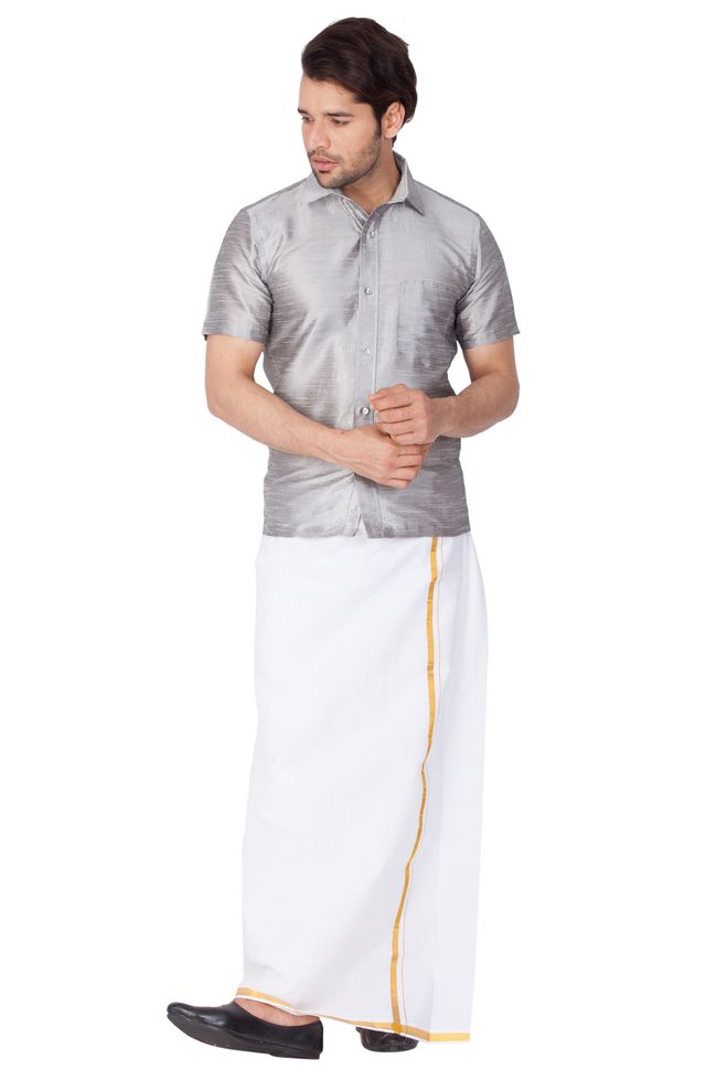 Men's Grey Silk Blend Straight Ethnic Shirt