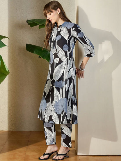 Women Floral Printed Regular Pure Cotton Kurta with Trousers