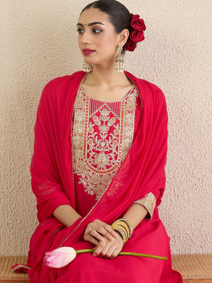 Women Ethnic Motifs Embroidered Regular Thread Work Kurta with Trousers & With Dupatta