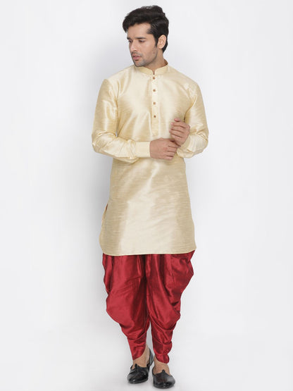 Men's Gold Silk Blend Pathani Kurta and Dhoti Set