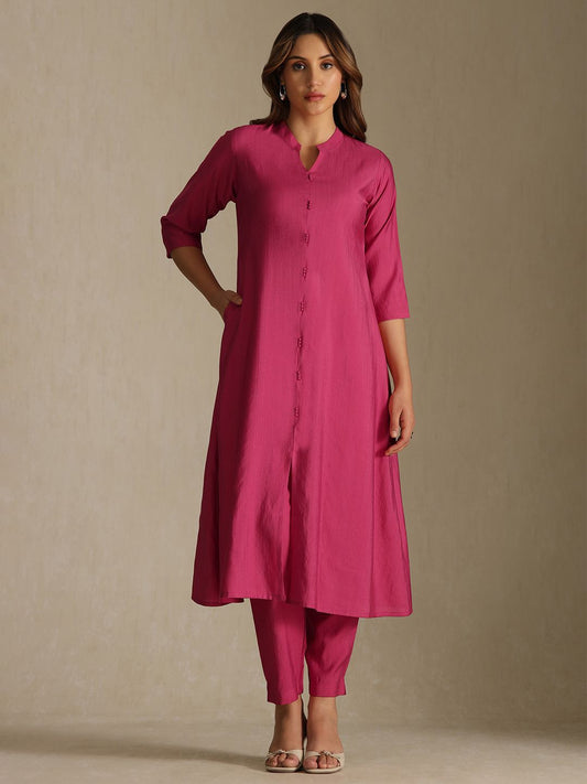 Dhiyona SO Women's Women Mandarin Collar A-Line Kurta with Trousers