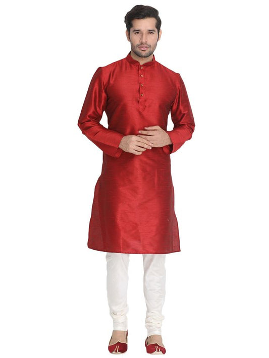 Men's Mustard Silk Blend Straight Kurta Pyjama Set