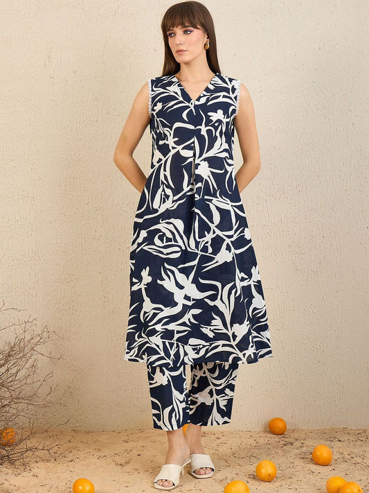 Dhiyona IE Women Printed Regular Pure Cotton Kurta with Trousers