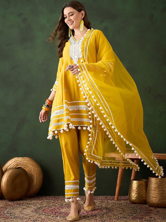 Dhiyona SN Women's Paisley Embroidered Anarkali Kurta & Trousers With Dupatta