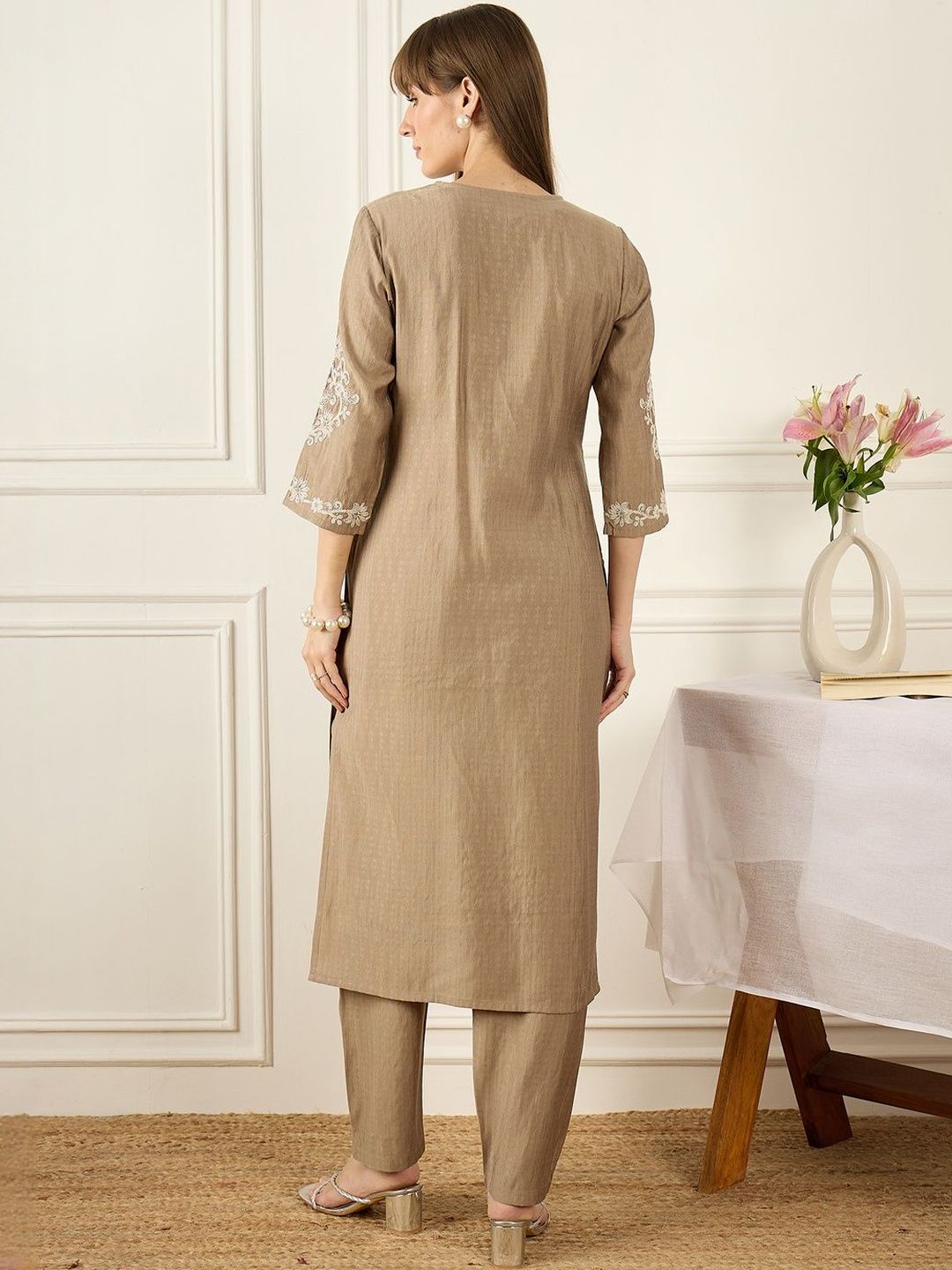 Floral Printed Thread Work Pure Cotton Kurta With Palazzos