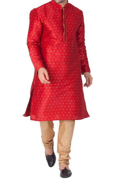 Men's Maroon Silk Blend Straight Kurta Pyjama Set