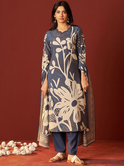 Dhiyona IE Women Floral Printed Beads and Stones Kurta with Trousers & Dupatta Kurta Sets