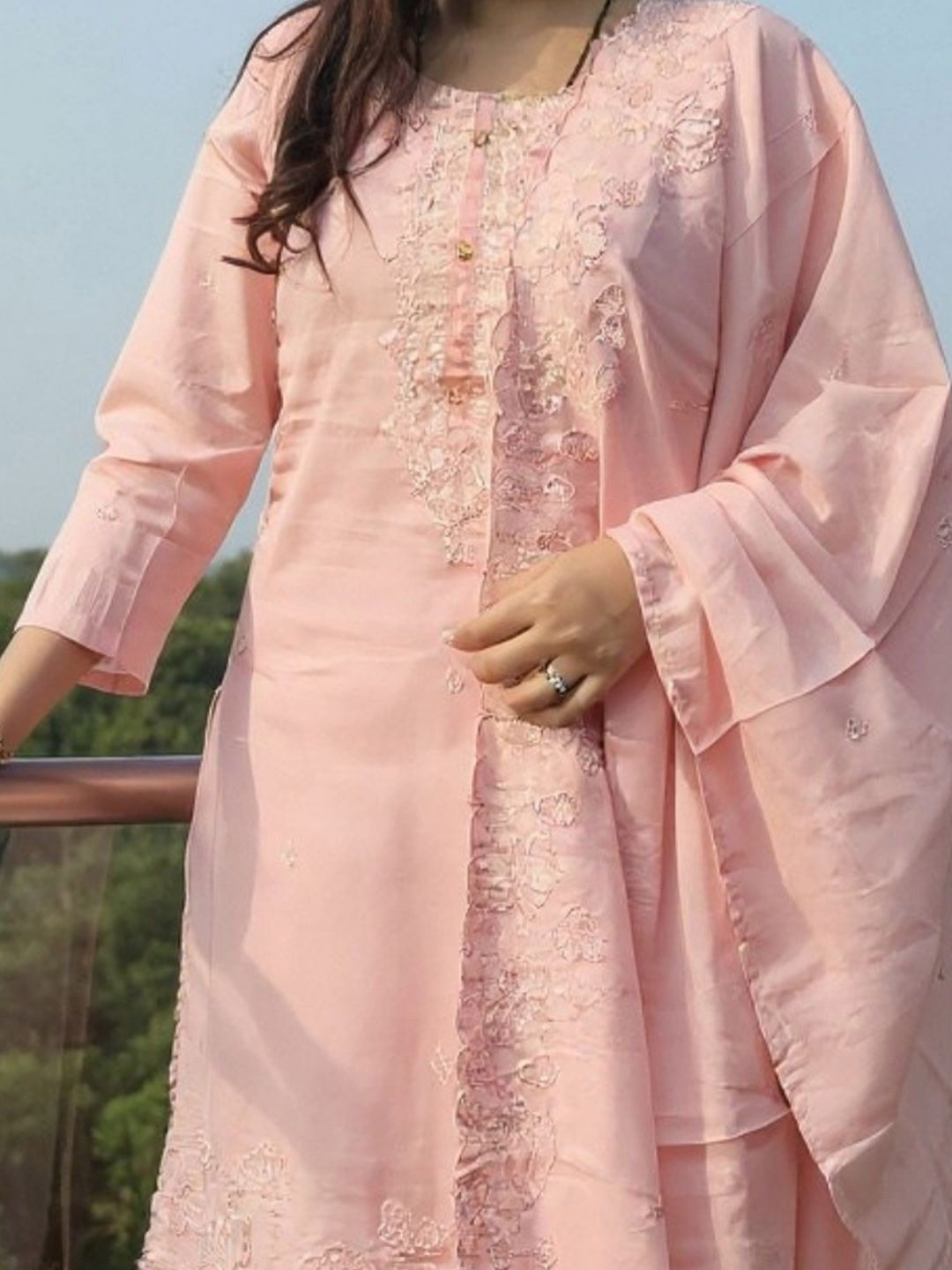 Women Floral Embroidered Cotton Kurta with Trousers & Dupatta