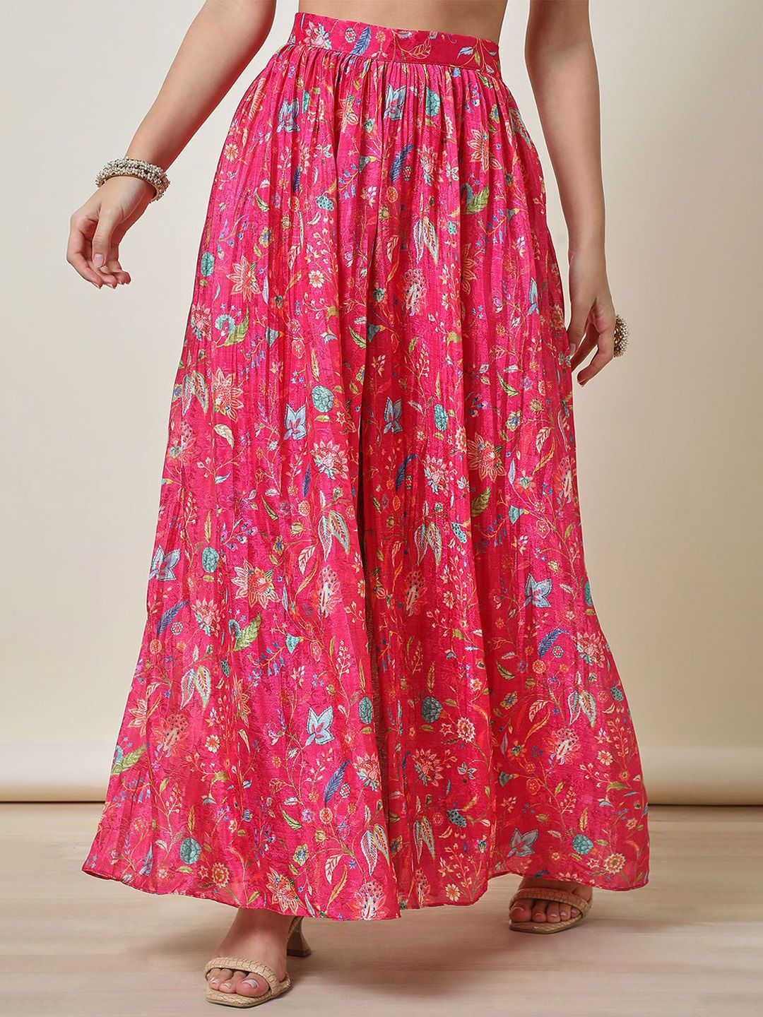 Dhiyona SO Women's Floral Embroidered Regular Zardozi Straight Kurti with Palazzos & Dupatta