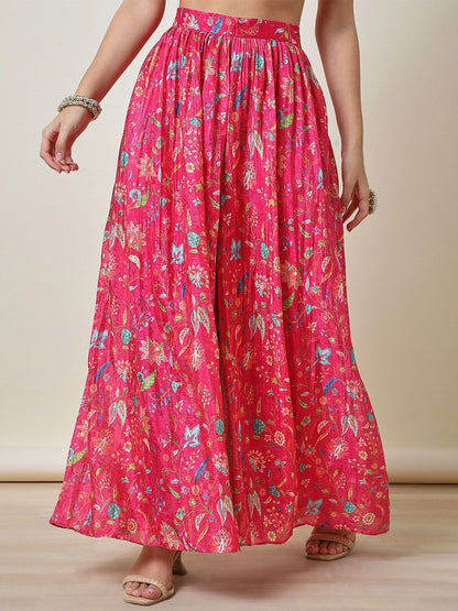Dhiyona SO Women's Floral Embroidered Regular Zardozi Straight Kurti with Palazzos & Dupatta