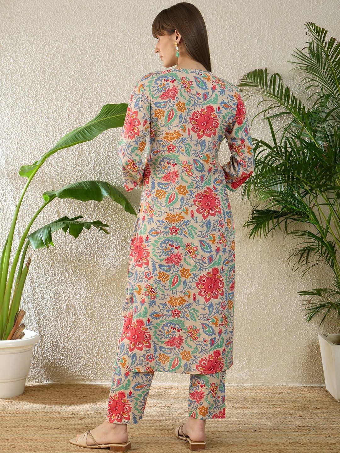 Dhiyona IE Printed Round Neck Three-Quarter Sleeves Tunic And Trousers
