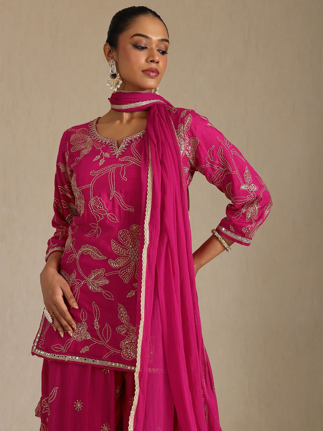 Dhiyona SO Women's Women Floral Embroidered Regular Thread Work Kurta with Palazzos & Dupatta