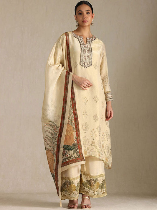 Dhiyona SO Women's Women Floral Printed Regular Beads and Stones Kurta with Palazzos & With Dupatta