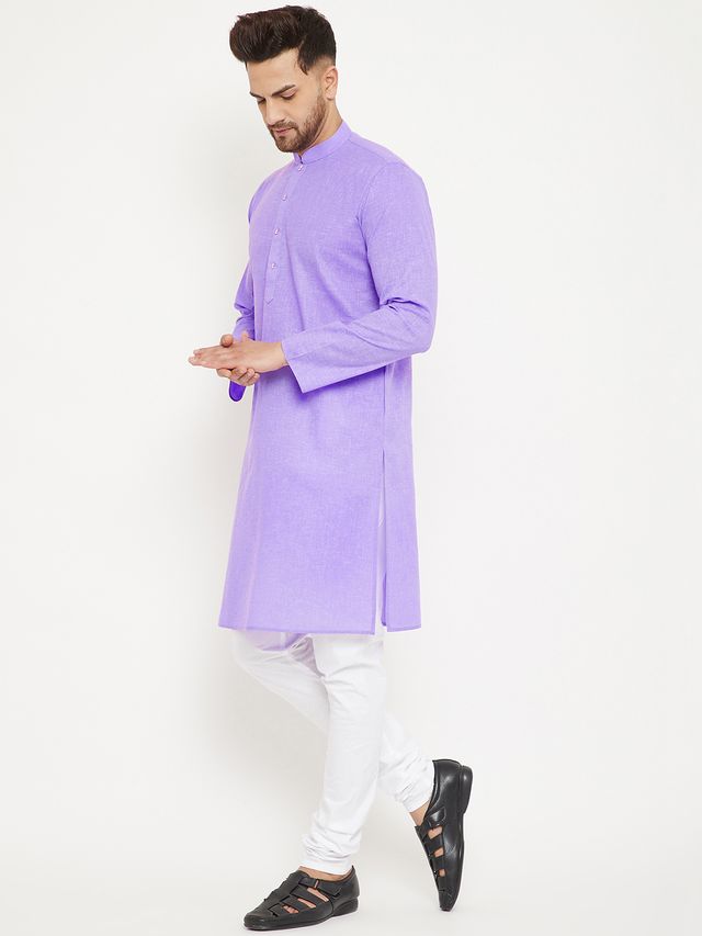 Men's Purple Cotton Blend Straight Kurta Pyjama Set