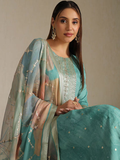 Dhiyona SO Women's Women Woven Design Regular Mirror Work Kurta with Trousers & With Dupatta
