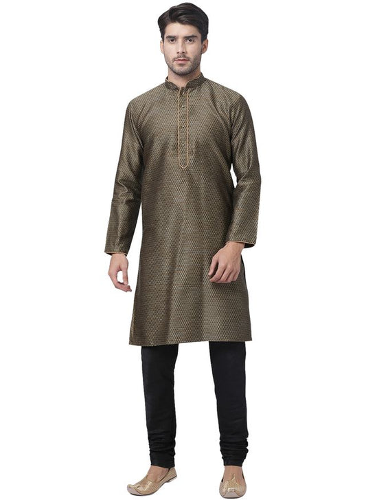 Men's Black Silk Blend Straight Kurta Pyjama Set