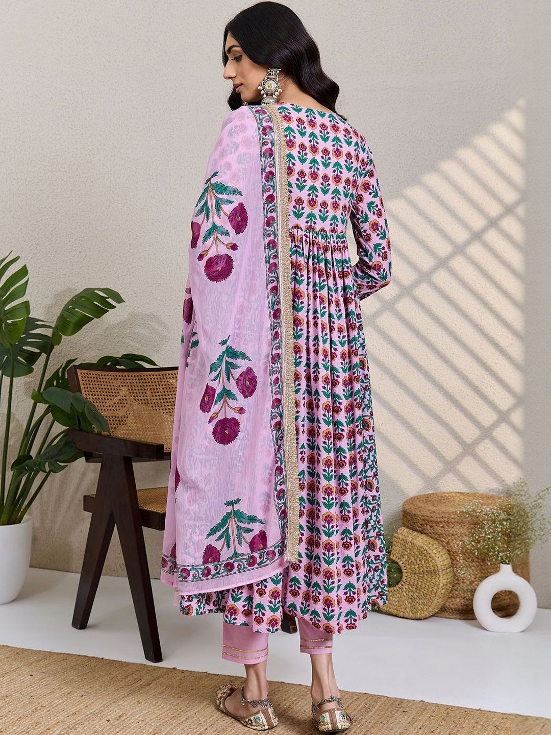 Women Floral Printed Empire Pure Cotton Kurta with Trousers & Dupatta