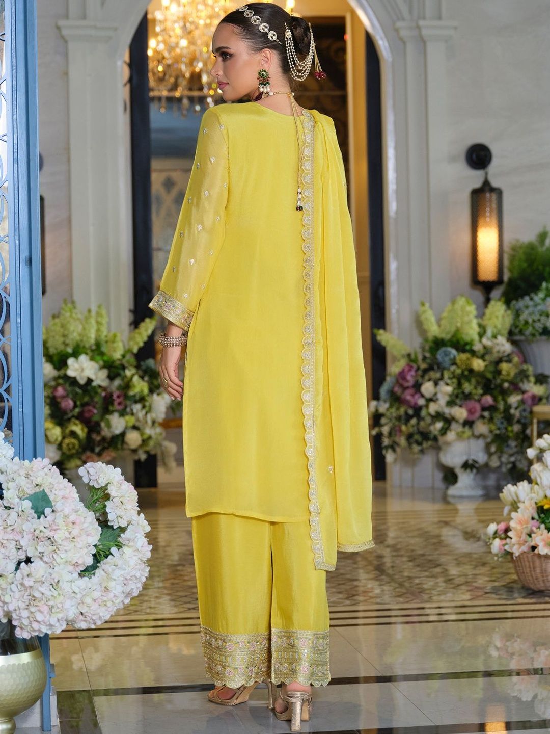 Women Ethnic Motifs Embroidered Kurta with Palazzos & Dupatta