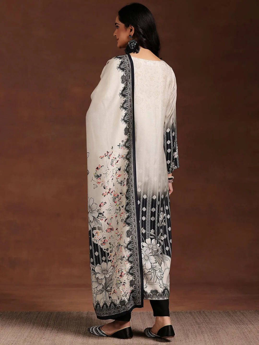 Women's LB Monochrome Printed Silk Blend Straight Suit With Dupatta