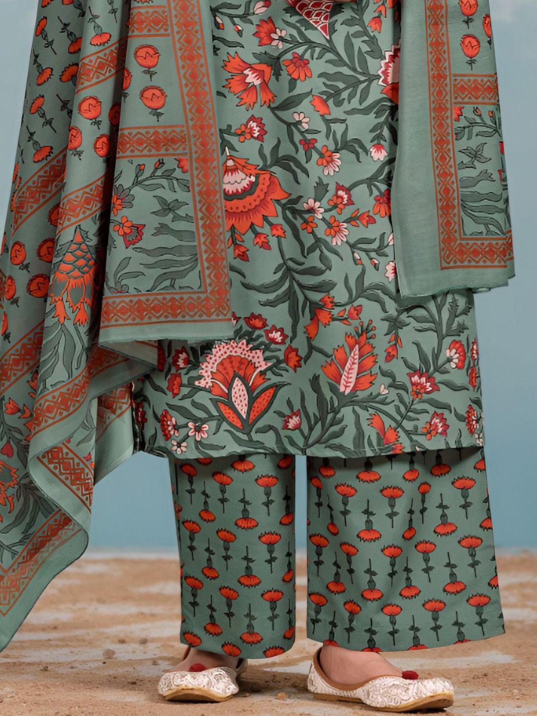 Dhiyona VA Women's Floral Printed Regular Kurta with Trousers & With Dupatta