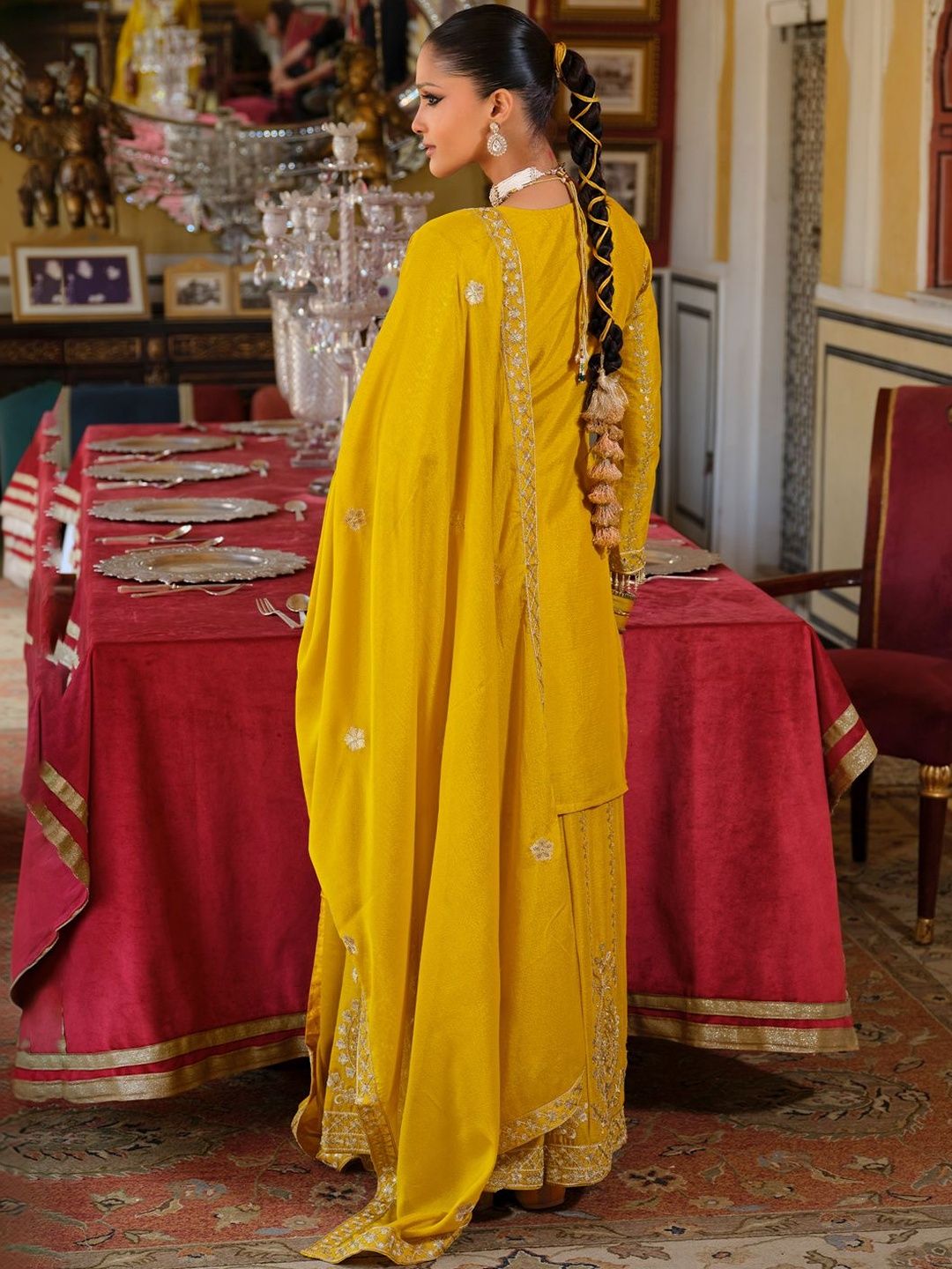 Women Ethnic Motifs Embroidered Regular Thread Work Kurta with Palazzos & With Dupatta