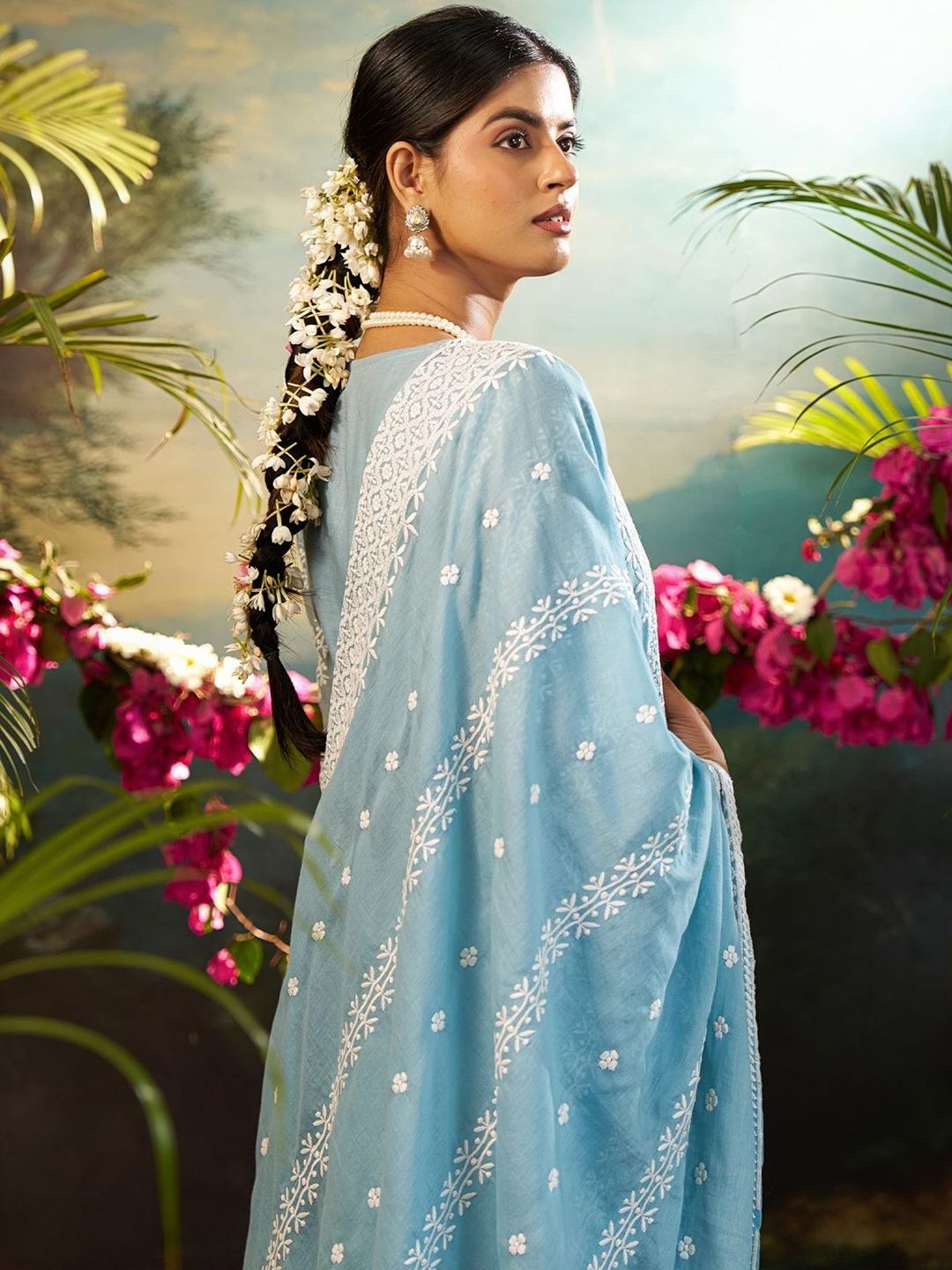 Ethnic Motifs Embroidered Chikankari Pure Cotton Kurta With Trouser & Dupatta